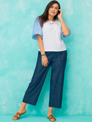 WOVEN SLEEVE CREWNECK TEE | Talbots on sale