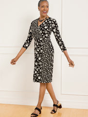 BICOLOR DITSY WRAP JERSEY DRESS | Talbots sale