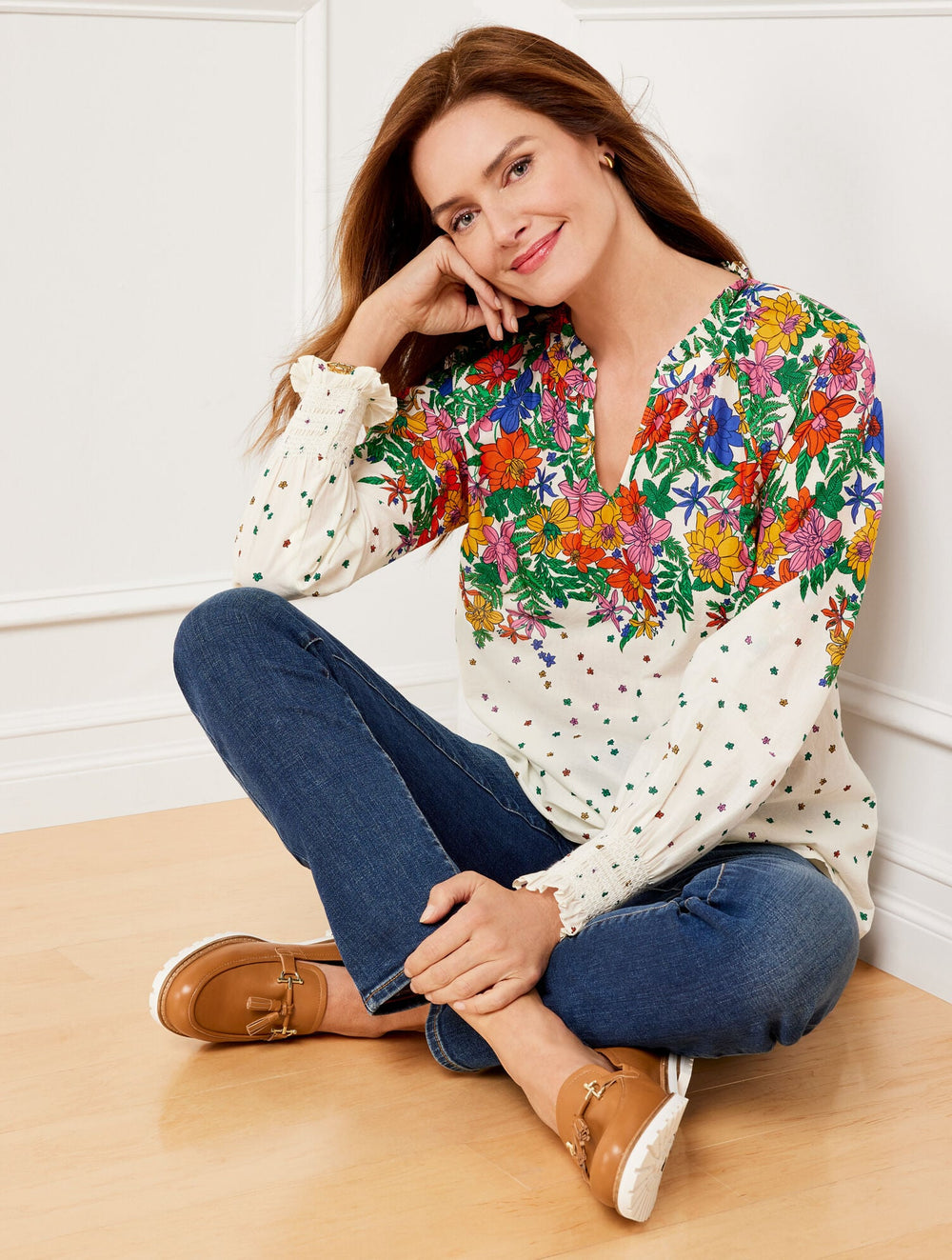 BLISSFUL FLORAL SMOCKED CUFF BLOUSE | Talbots online