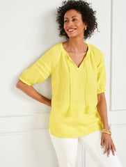 PLEATED SLEEVE LINEN TOP | Talbots near me