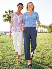 FANCY STRIPE TIE SLEEVE TOP | Talbots sale