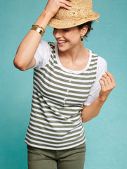 WOVEN SLEEVE HENLEY TEE - BALI STRIPE | Talbots discount