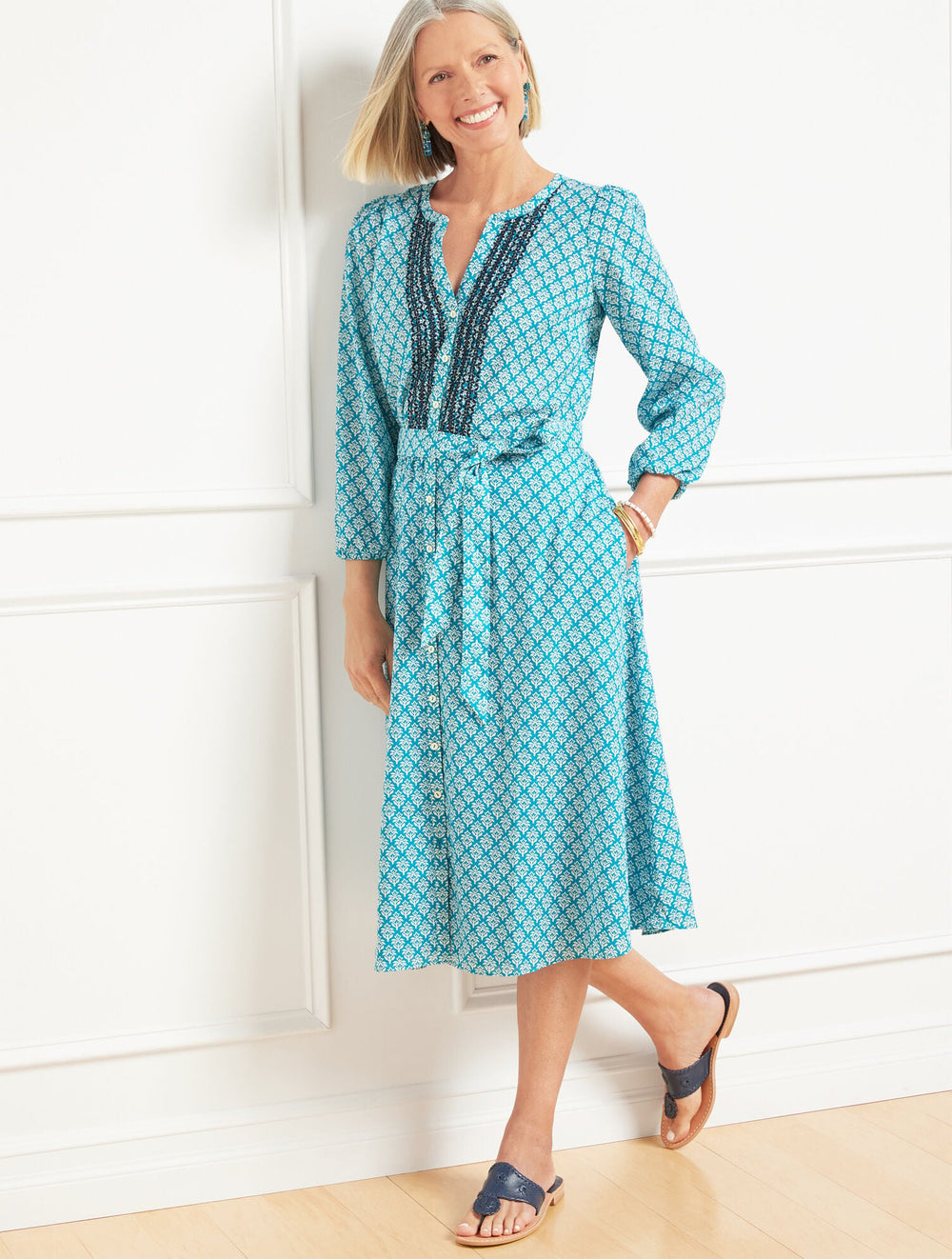BLOCK FLORAL RICHA VOILE FIT & FLARE DRESS | Talbots discount
