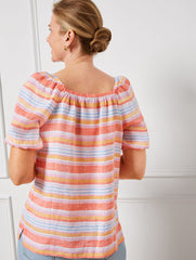 SQUARE NECK LINEN TOP - PALM STRIPE | Talbots near me
