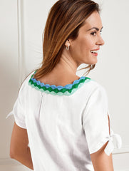 CROCHET TRIM LINEN TOP | Talbots sale