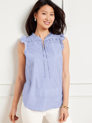 PLEATED POPLIN SHELL - MICRO STRIPE | Talbots online