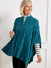 CABLE KNIT PONCHO - TEAL OCEAN TWEED | Talbots sale