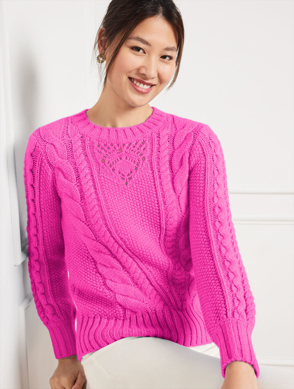 BALLOON SLEEVE CABLE KNIT SWEATER | Talbots outlet