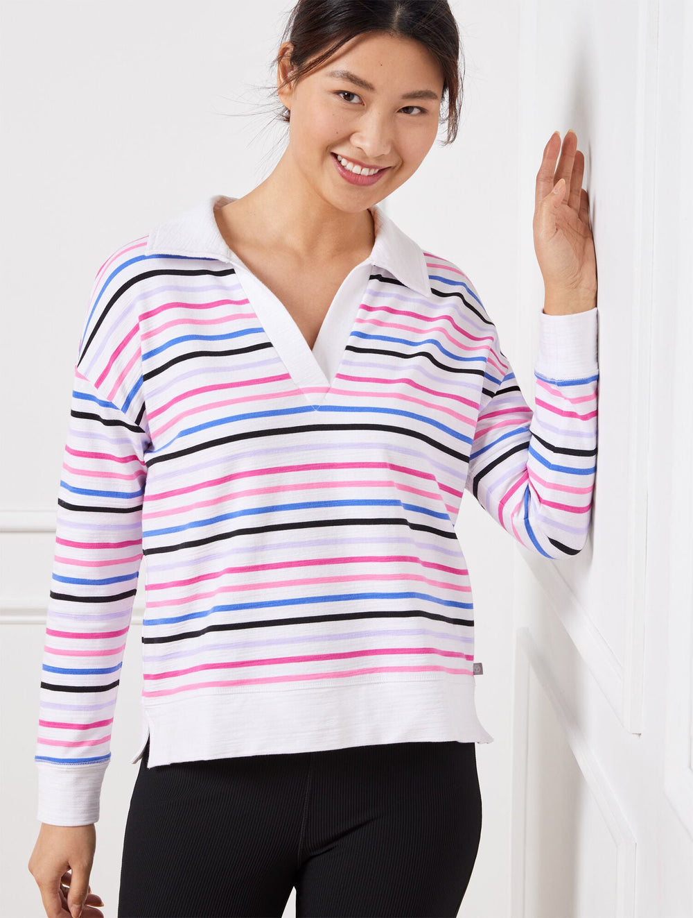 COZY CRUSH JOHNNY COLLAR PULLOVER - GAME STRIPE | Talbots US