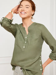 SIDE BUTTON LINEN BAND COLLAR POPOVER | Talbots online