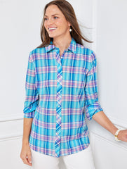 COTTON BUTTON FRONT SHIRT - BOOTHBAY PLAID | Talbots sale