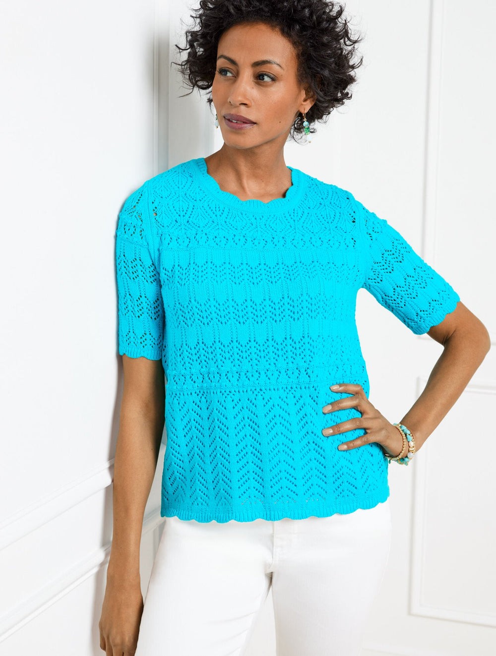 MIXED POINTELLE STITCH SWEATER | Talbots online