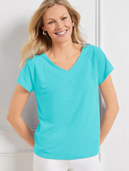 LINEN BLEND RAGLAN V-NECK TEE | Talbots discount