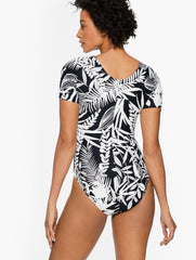 SUN OCEAN SAND SHORT SLEEVE ONE PIECE - SILHOUETTE FERNS | Talbots near me