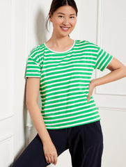 SUPERSOFT JERSEY PATCH POCKET TEE - PUCKER STRIPE | Talbots discount