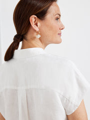 LINEN TIE HEM BUTTON FRONT TOP | Talbots on sale