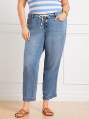 SUMMERWEIGHT DRAWSTRING ANKLE JEANS - WAVERLY WASH | Talbots on sale