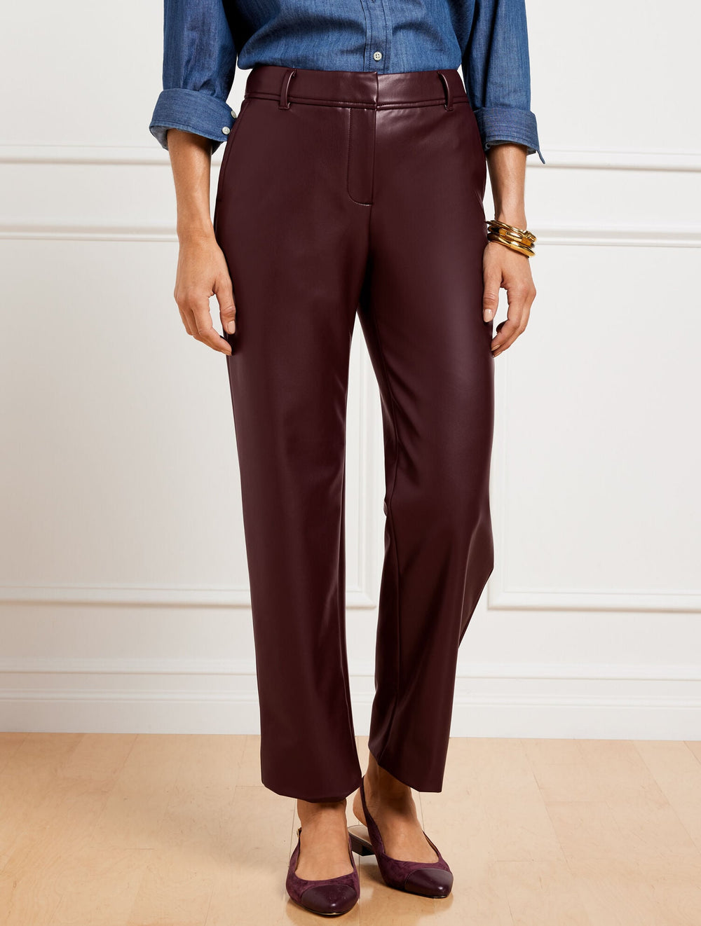FAUX LEATHER STRAIGHT ANKLE PANTS | Talbots online