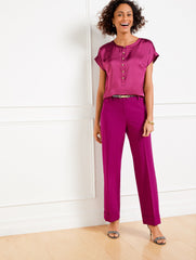 TAILORED STRETCH SLIM WIDE ANKLE PANTS | Talbots outlet