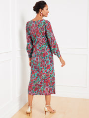 SIDE TIE MIDI DRESS - STUNNING FLORAL | Talbots outlet