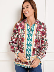 SOFT SATIN CHARMEUSE BUTTON FRONT SHIRT - STUNNING FLORAL | Talbots for sale