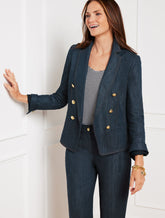 REFINED DENIM DOUBLE BREASTED BLAZER | Talbots online