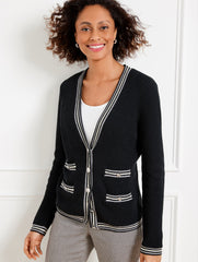 TEXTURE V-NECK CARDIGAN - TIPPED STRIPE | Talbots outlet