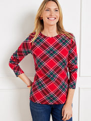 CREWNECK TEE - POINSETTIA PLAID | Talbots US