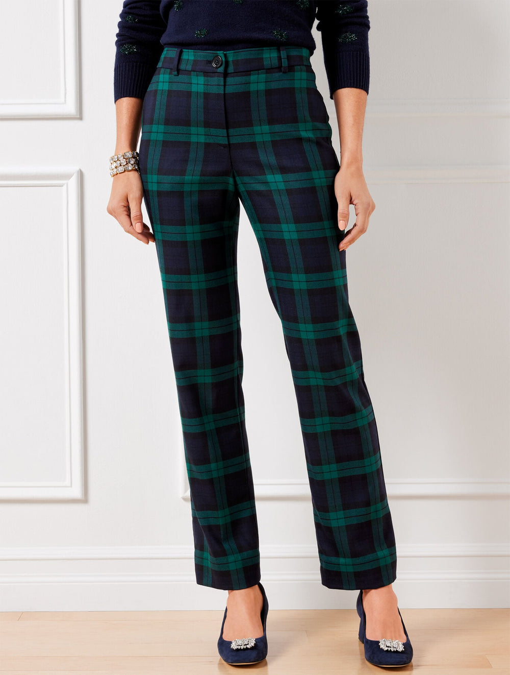 TALBOTS SOUTHAMPTON STRAIGHT LEG PANTS - DASHING BLACK WATCH TARTAN | Talbots near me