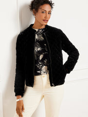 VELVET QUILTED BOMBER JACKET | Talbots outlet