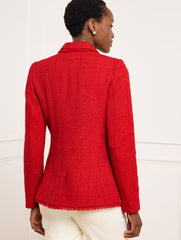 METALLIC FRINGE TWEED DOUBLE BREASTED BLAZER | Talbots online