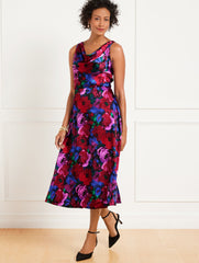 SATIN COWL-NECK DRESS - WRAPPED FLORAL | Talbots US