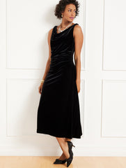 VELVET DRAPED MIDI DRESS | Talbots discount