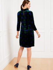 EFFORTLESS VELVET A-LINE DRESS - BLACK WATCH PLAID | Talbots sale