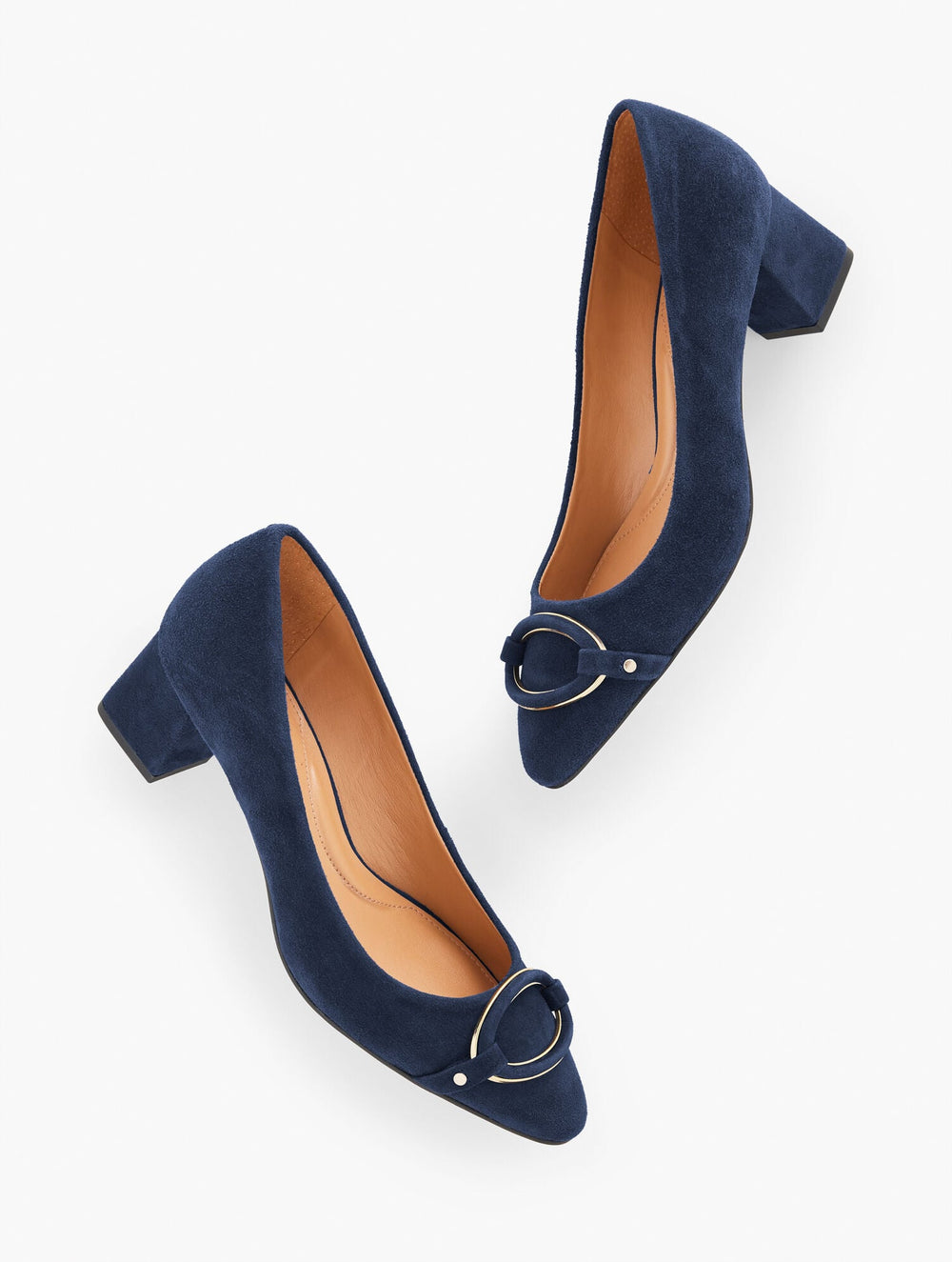 KAYLA BUCKLE BLOCK HEEL SUEDE PUMPS | Talbots on sale