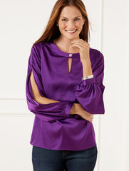 SLIT SLEEVE SOFT SATIN CHARMEUSE TOP | Talbots for sale