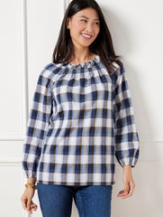 SMOCKED TOP - TINSEL TARTAN PLAID | Talbots online