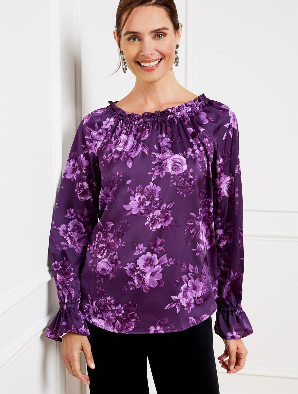 SOFT SATIN CHARMEUSE TOP - FLOURISHING FLORALS | Talbots discount