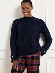 CABLE KNIT BUTTON CUFF SWEATER | Talbots US
