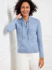 CABLE KNIT LACE UP SWEATER | Talbots for sale