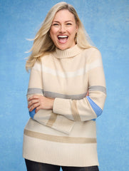FUNNEL NECK MULTI STRIPE SWEATER | Talbots outlet