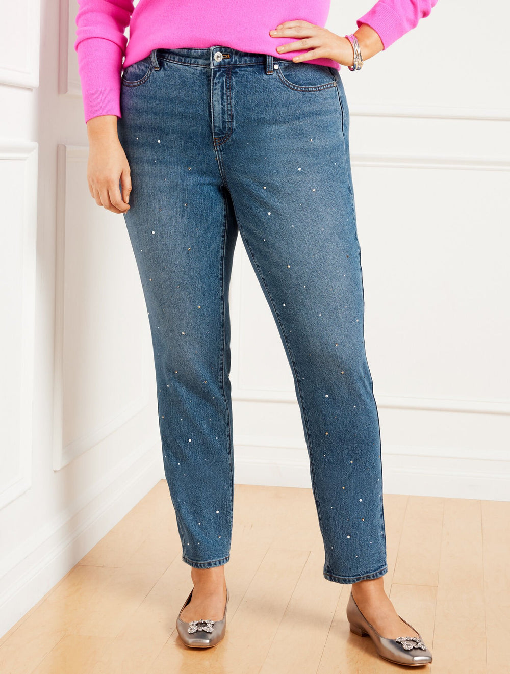 CRYSTAL EMBELLISHED SLIM ANKLE JEANS - HARLOW WASH | Talbots online