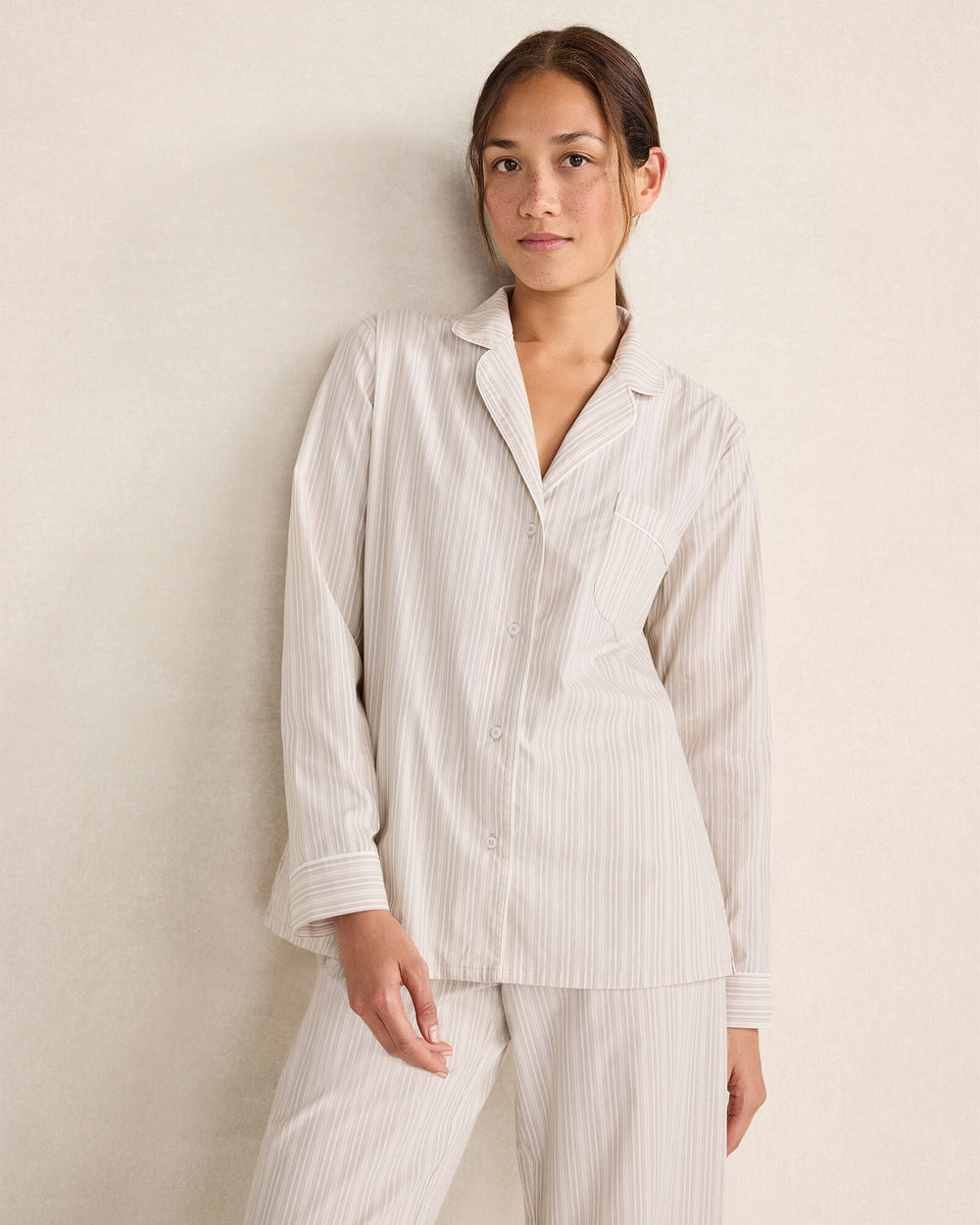 ORGANIC COTTON POPLIN MULTI STRIPE PAJAMA SHIRT | Talbots outlet