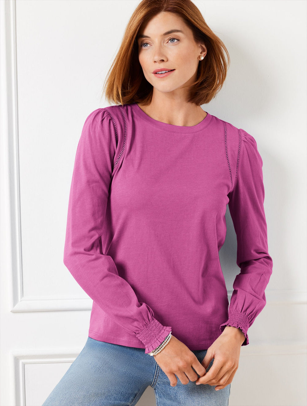 LATTICE TRIM CREWNECK TEE | Talbots sale