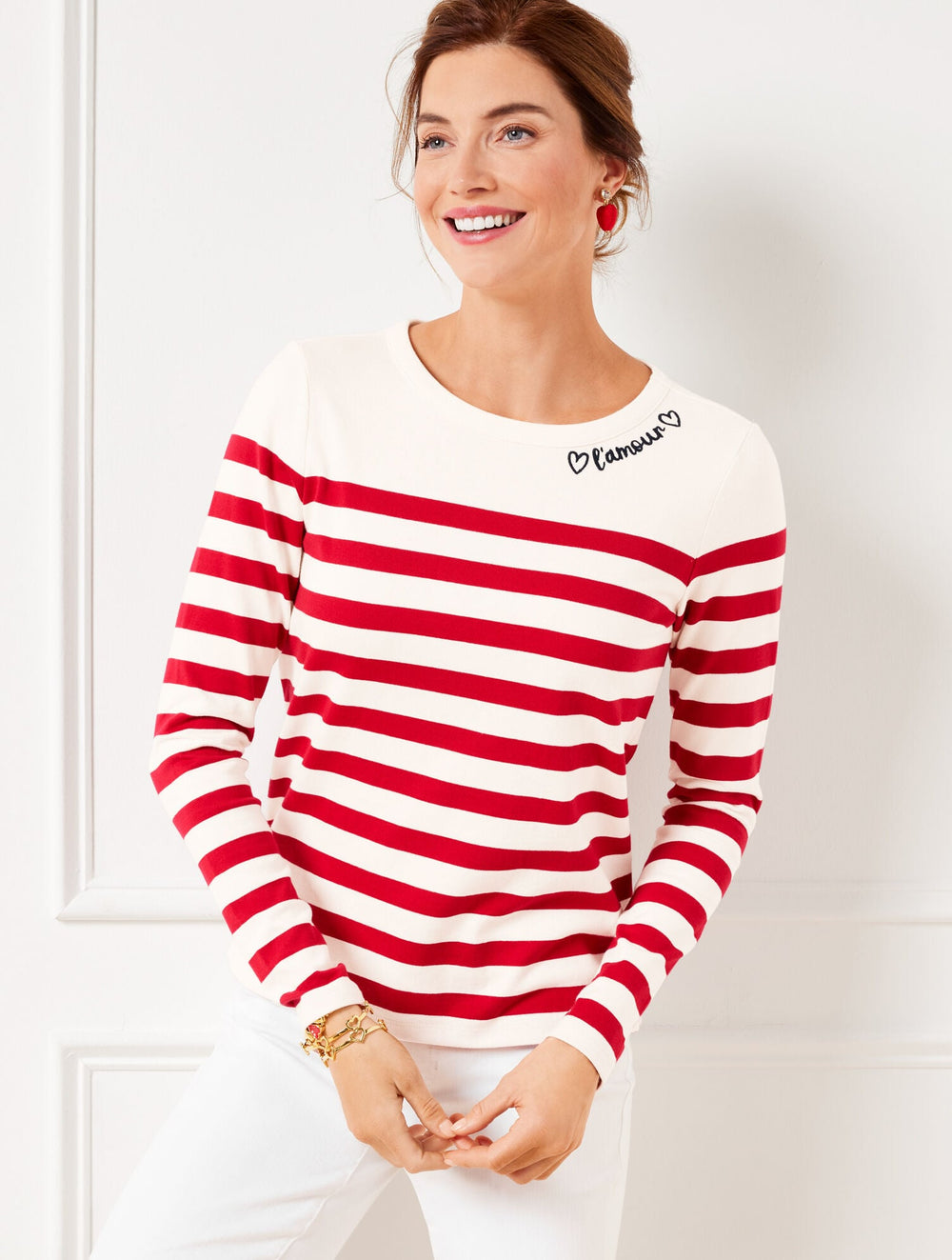 EMBROIDERED TEE - AMOUR STRIPE | Talbots online