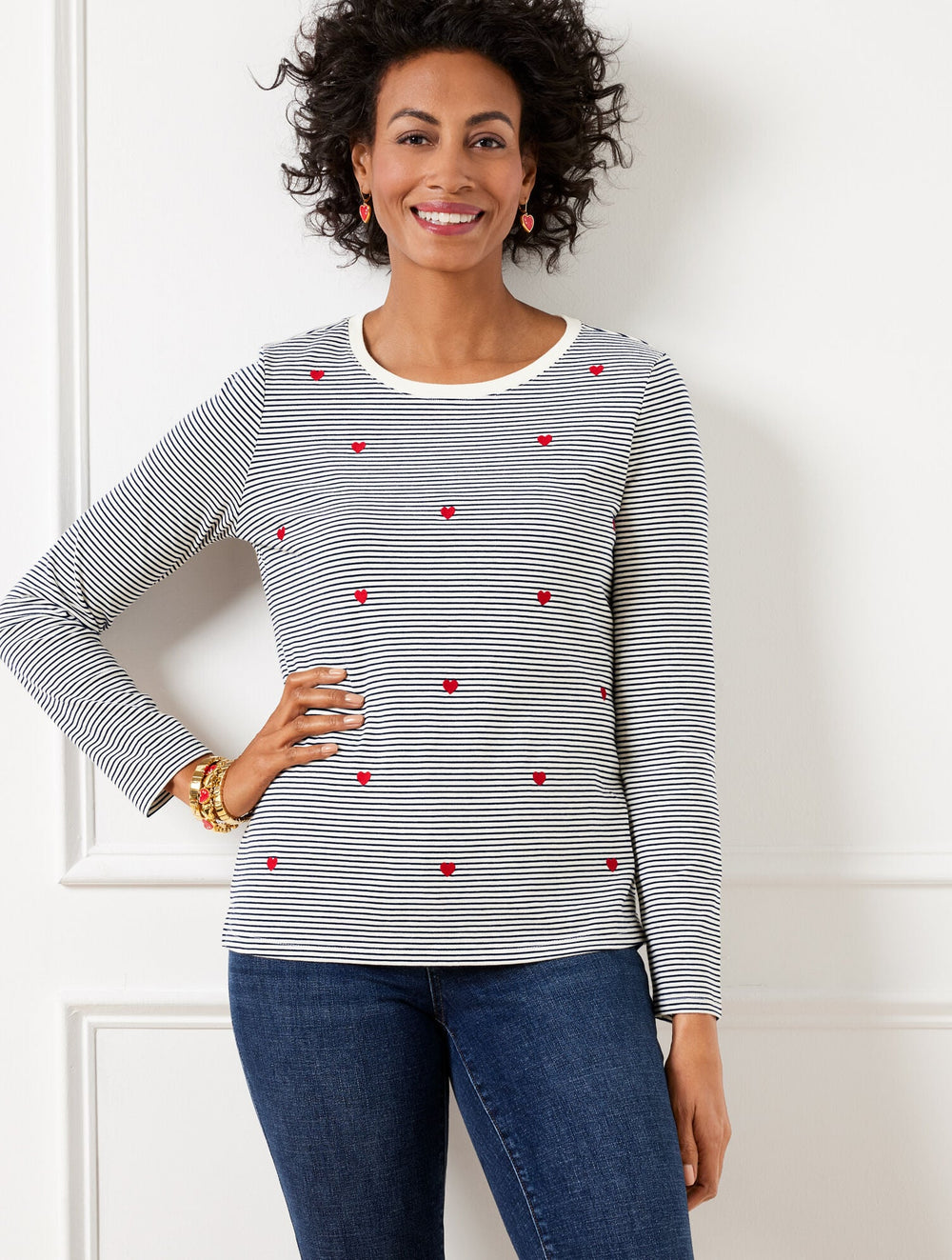 CREWNECK TEE - EMBELLISHED HEARTS | Talbots discount
