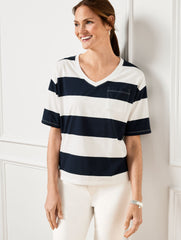 V-NECK BOXY TEE - QUINCE STRIPE | Talbots sale