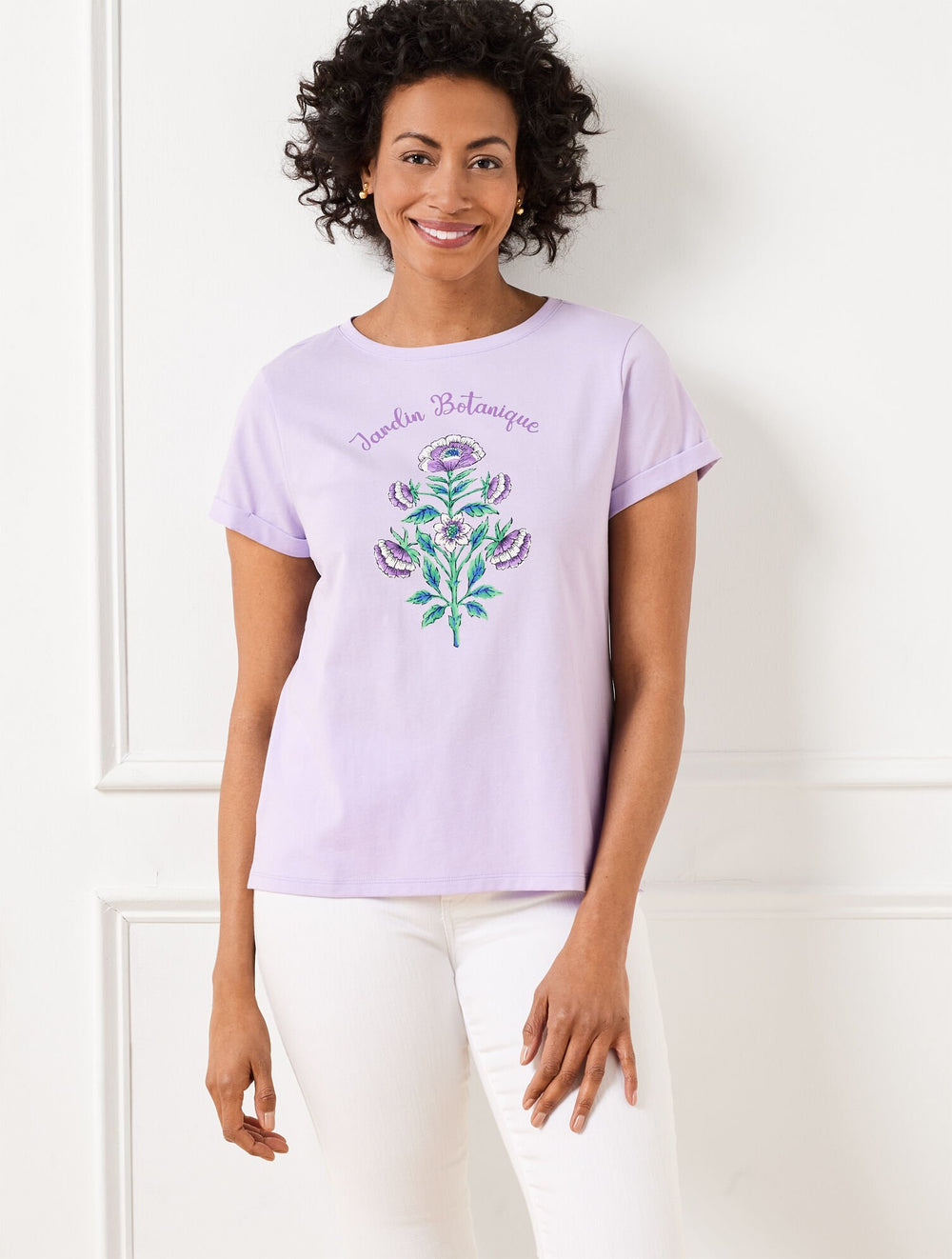 ROLL SLEEVE CREWNECK TEE - BOTANICAL | Talbots discount