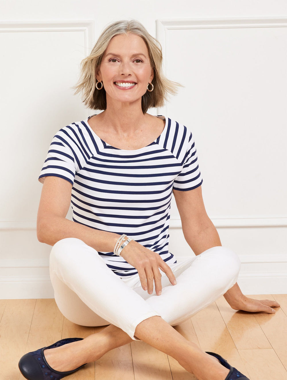 EFFORTLESS JERSEY STRIPE BATEAU NECK TEE | Talbots near me