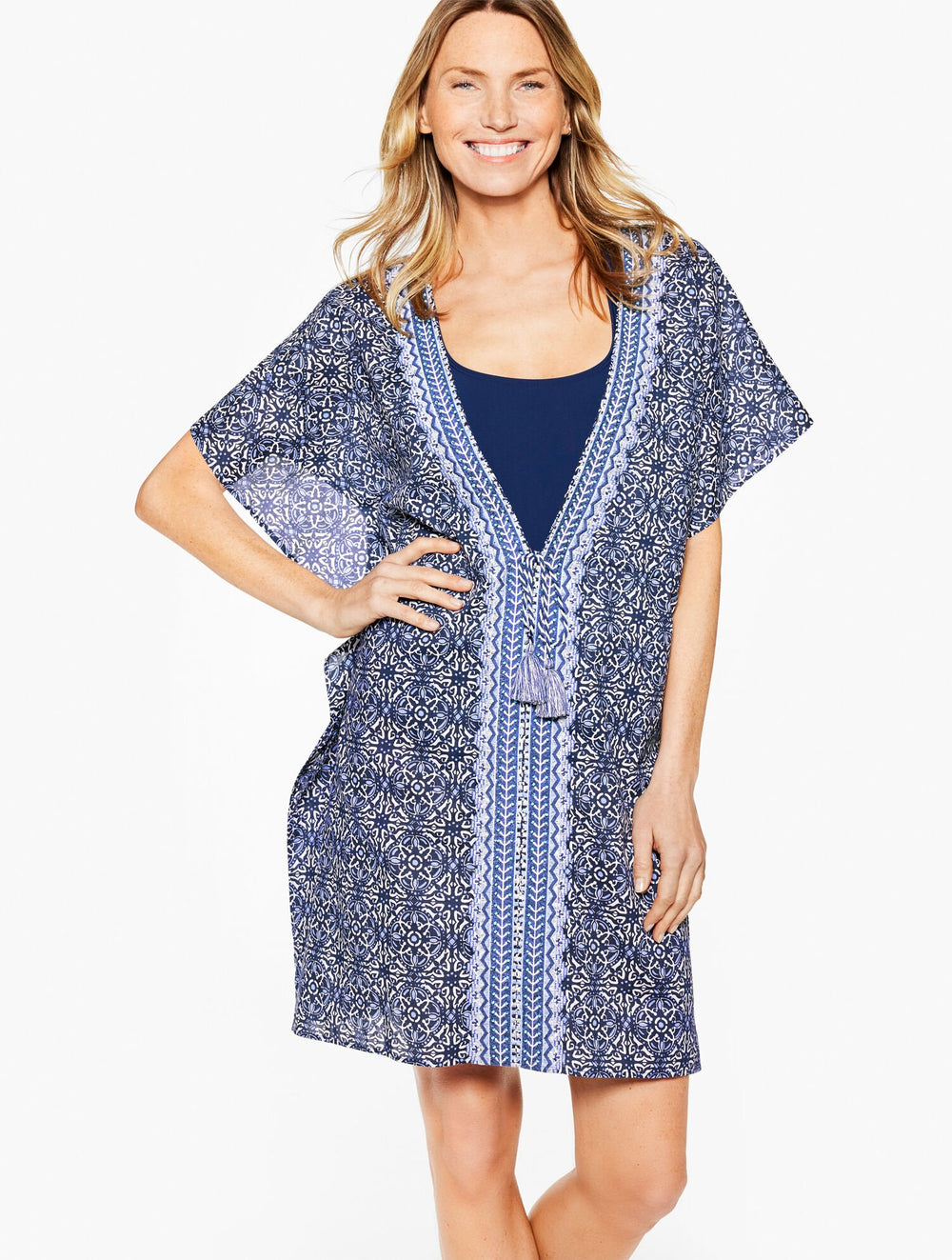 AQUA CLUB EMBROIDERED CAFTAN COVER-UP - IBIZA TILE | Talbots for sale